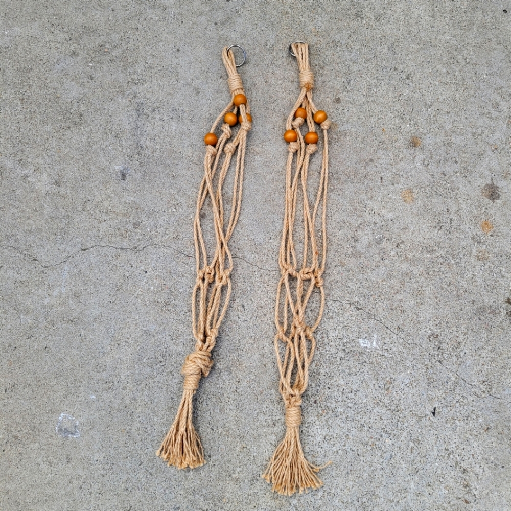 Set of two beaded macrame plant holders